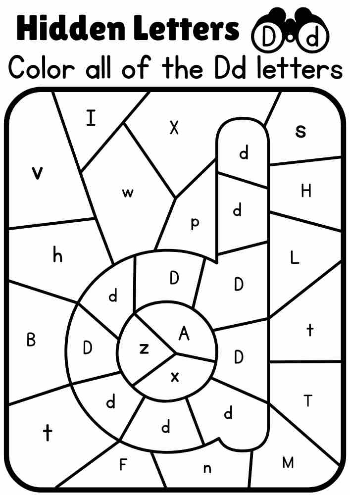 d Small Letter Color all of the Dd letters and find the hidden letter Interactive Coloring Activity. Online Coloring Activity